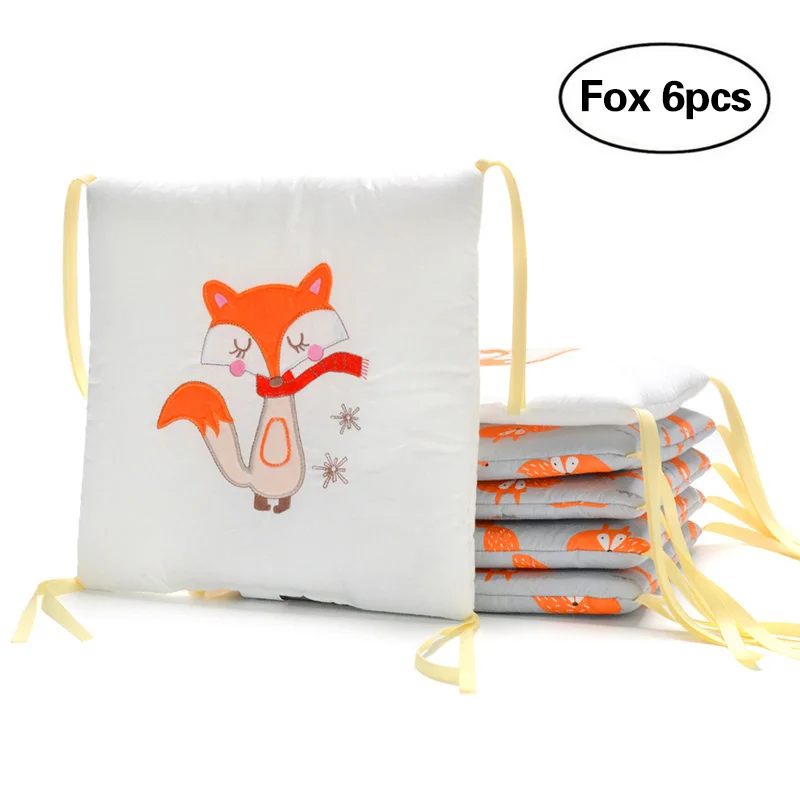 Fox 6pcs 6, 12 шт. в упаковке, для детской кроватки, Хлопковые гольфы с рисунком лисицы слон Постельное белье для новорожденных Детские кроватки бампер в кроватку, высокотемпературный ПУ, защитный задний футляр, подушка для младенцев - Цвет: Fox 6pcs