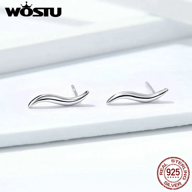 Женские изящные серьги-гвоздики WOSTU Curves S Line Shape из стерлингового серебра 925 пробы