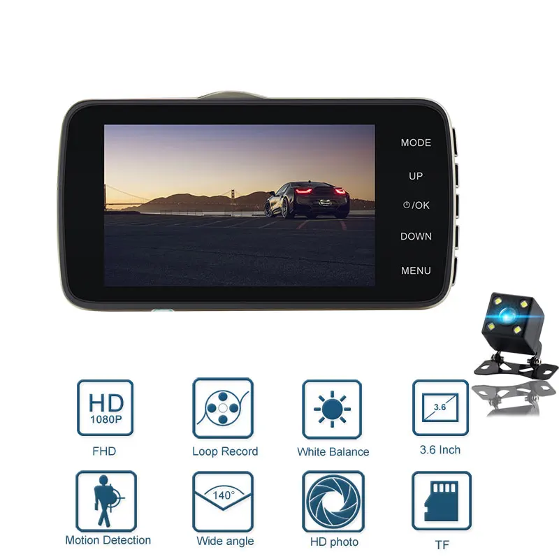 Mini Car DVR Dual Lens Video Full HD 1080P 3.6&quotinch Recorder Parking Camera WDR Dash Cam Night Vision Auto Black camera | Автомобили и