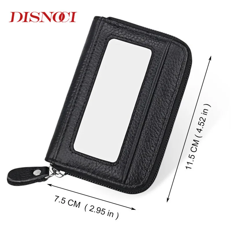 

DISNOCI Fashion Brand Women Card Holder Genuine Leather Zipper RFID Protect 12 ID Credit Card Case Bag Wallet For Girls Gift