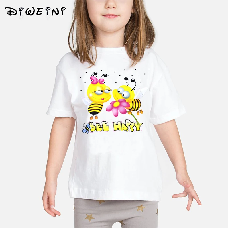 Футболка для маленьких девочек детская одежда с принтом пчелы и животных 2019