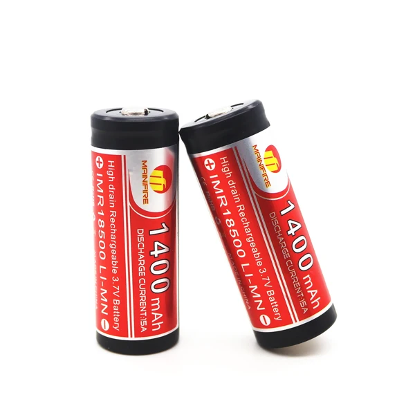 Дешевые Mainifire IMR 18500 1400 mah 3,7 V литий-ионная батарея с кнопкой высокого разряда для электронной сигареты очень дешево(1 шт