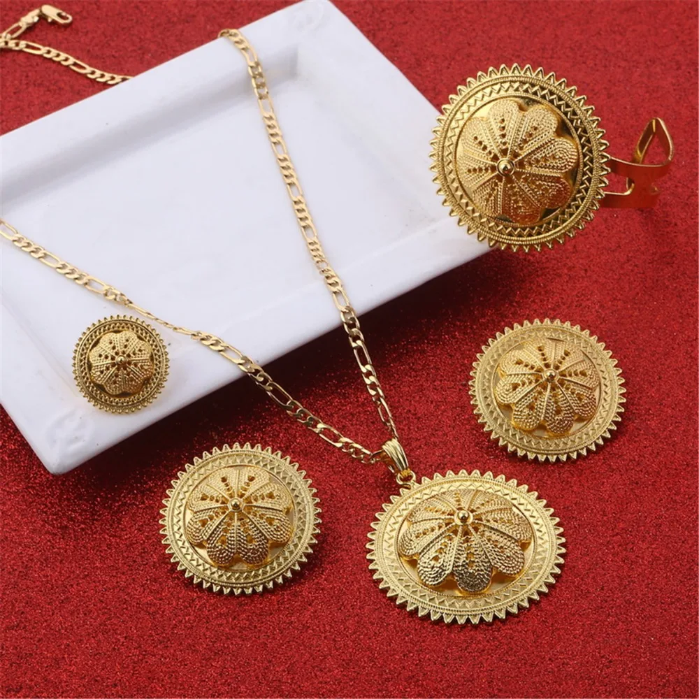 Модный комплект ювелирных изделий золотого цвета в Дубае для эфиопских
