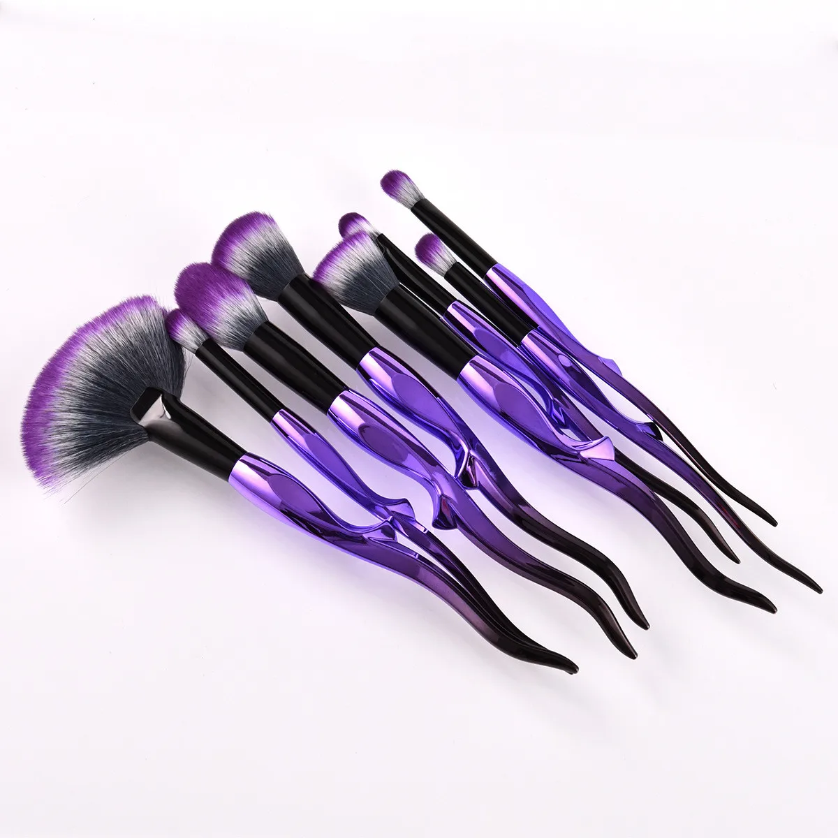 Набор кистей для макияжа кисточки из мягкого волокна фиолетового и черного