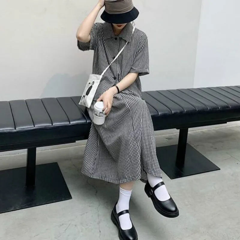 Женский летний свободный винтажный клетчатый комплект из 2 предметов