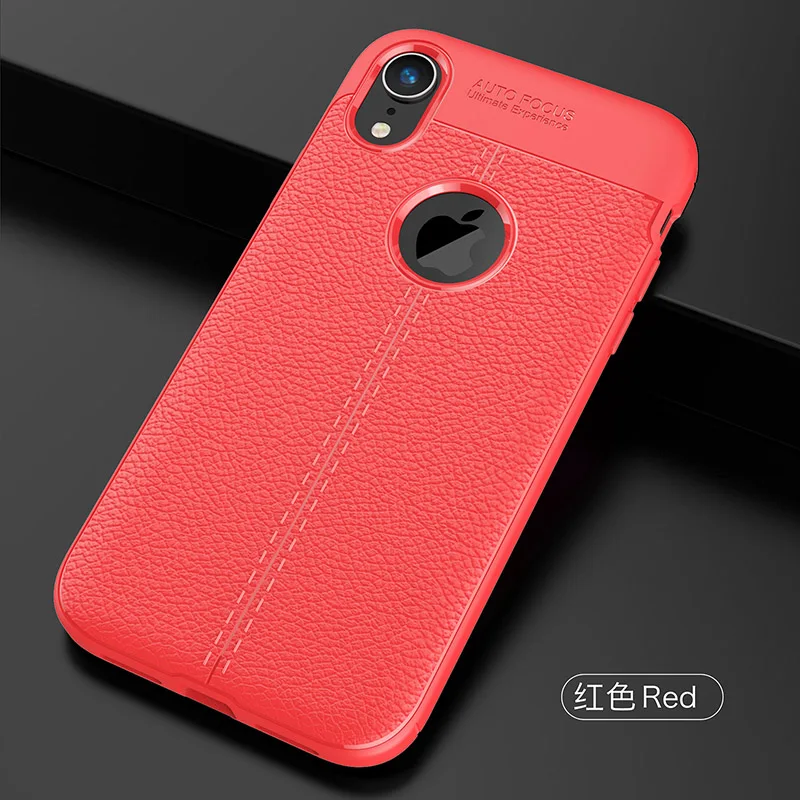 Красный Кожаный чехол из ТПУ с автофокусом для iPhone 7, мягкий силиконовый чехол для iPhone XS, Xs, Max, 5, 5S, SE, 6, 6s, 7, 8 Plus, Роскошный чехол на заднюю панель - Цвет: Красный