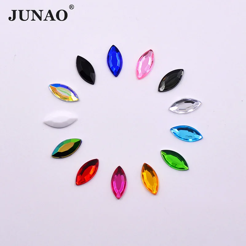JUNAO 4*8 мм 7*15 смешанные цвета Стразы лошадиный глаз акриловые не горячей фиксации