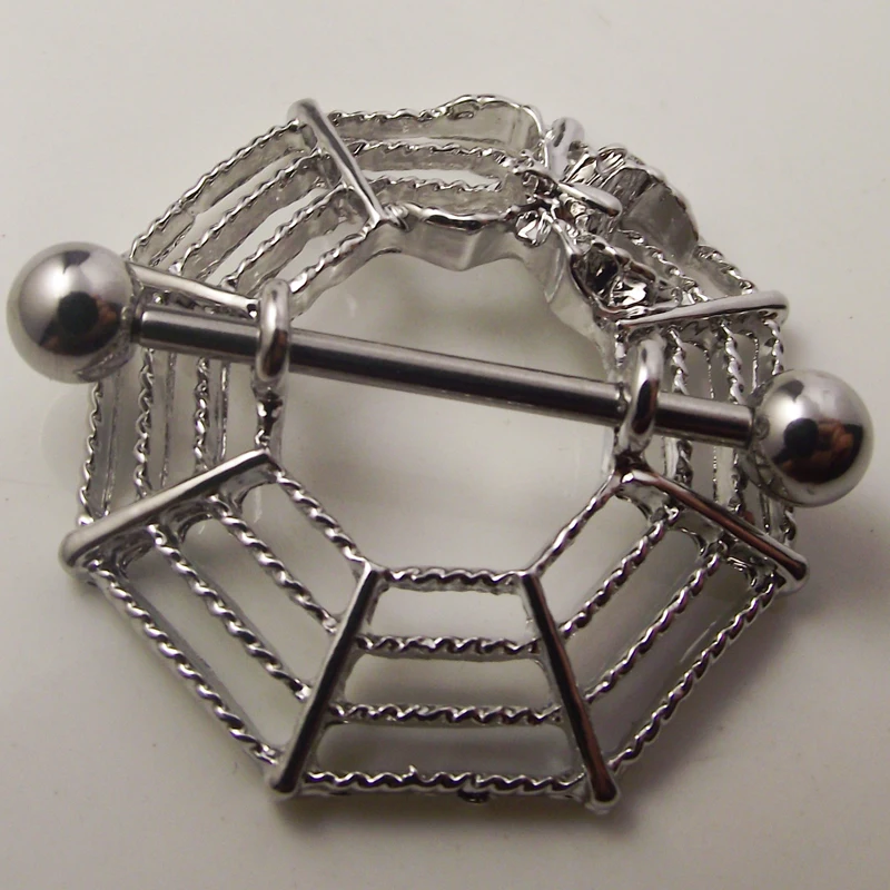 2 шт. 14 г Хирургическая сталь сексуальная паутина кольцо для сосков штанга