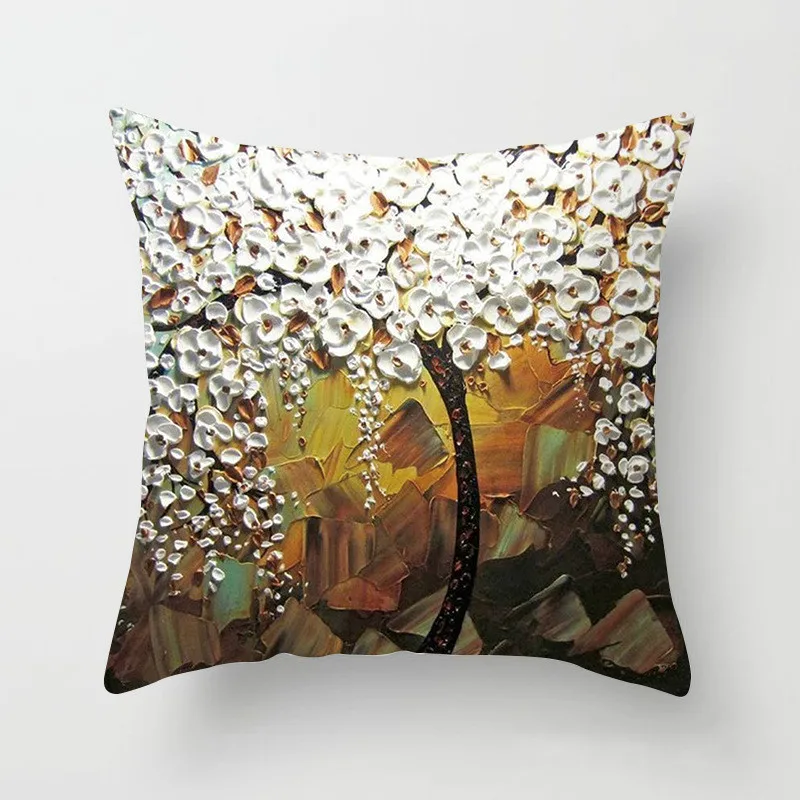 Oil Painting Three-dimensional Tree Flower Sofa Cushion Pillow Lumbar Window Home Car | Дом и сад