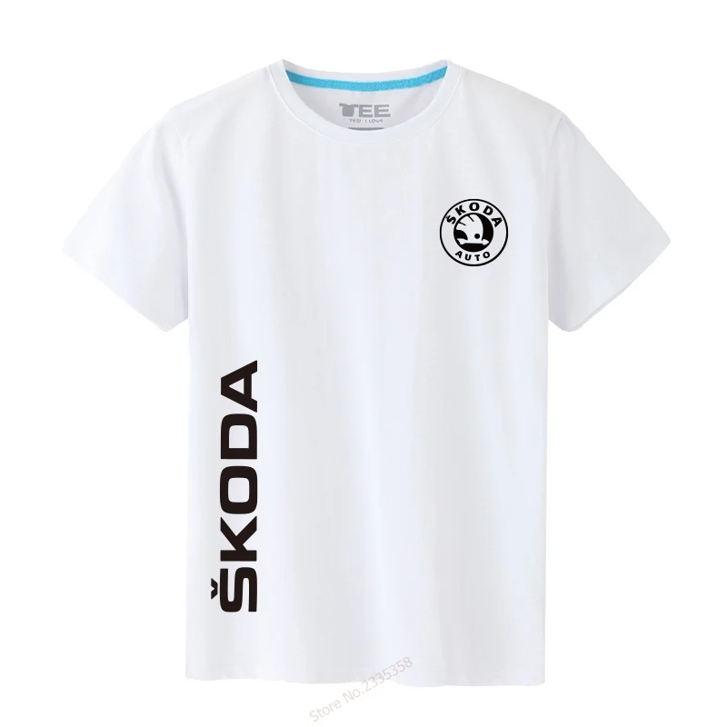 Дизайн Летняя одежда Skoda авто футболки и топы для мужчин обычная Однотонная футболка Топы - Цвет: Белый