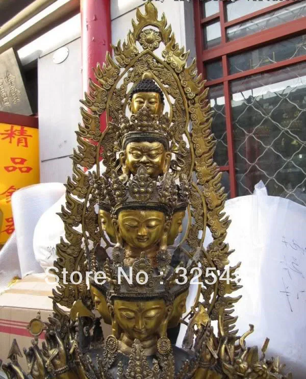 71 тибетская бронзовая позолоченная позолота 1000 руки Avalokitesvara Kwan-Yin Будда Гуаньинь