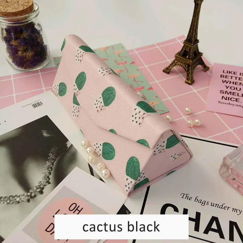 cactus black Креативный складной портативный Чехол для очков с модным принтом фламинго, чехол для солнцезащитных очков, коробка для хранения очков ручной работы - Цвет: cactus black