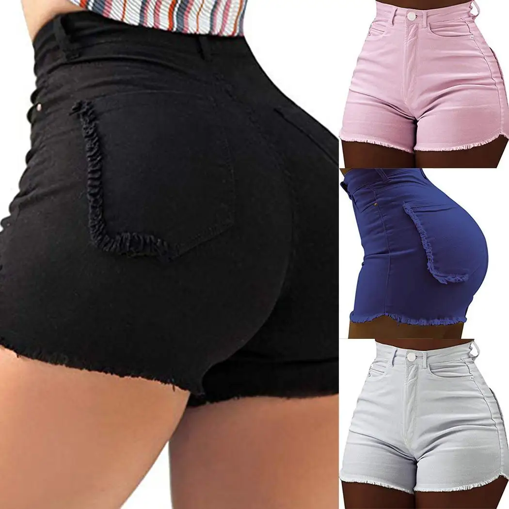 Модные Женские однотонные тонкие шорты с карманами и высокой посадкой