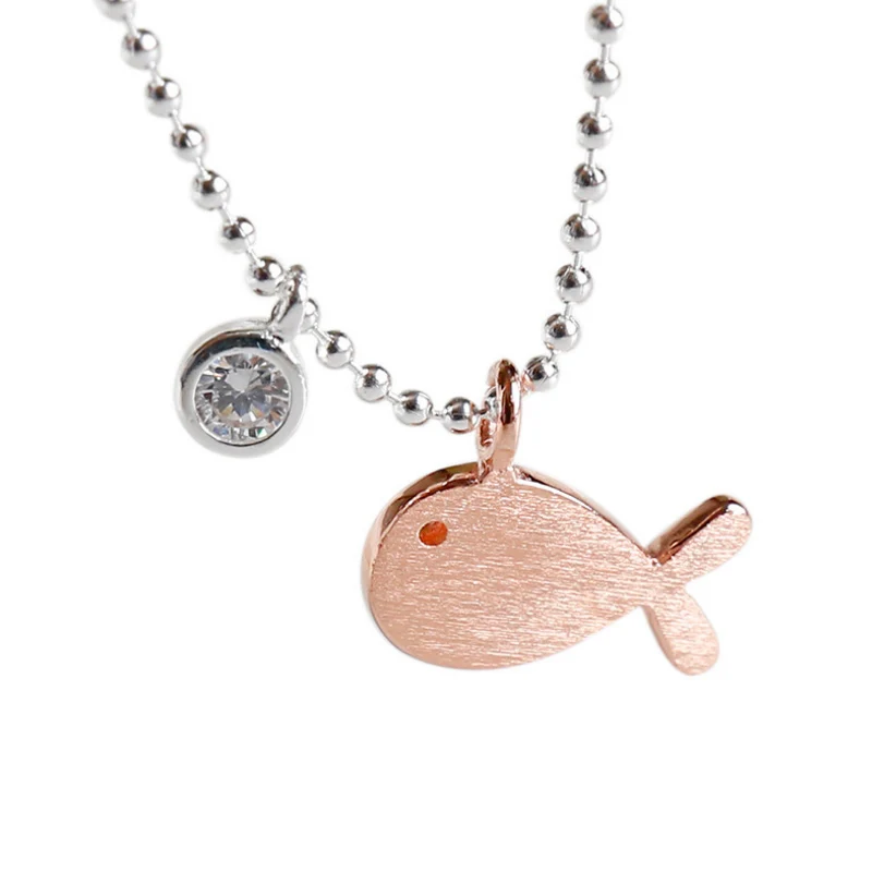 

100% S925 Sterling Silve Cute Fish Pendant with Zircon Necklace Nice Gift