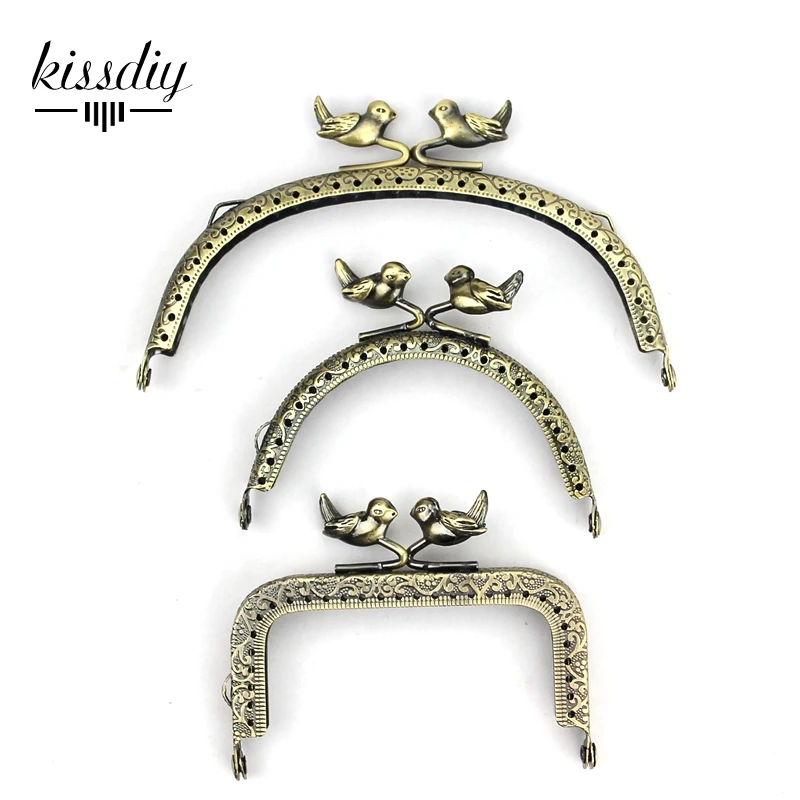 KISSDIY 3 шт./лот тисненая бронза винтажный металлический кошелек рамка птица поцелуй застежка ручка DIY сумка Аксессуары