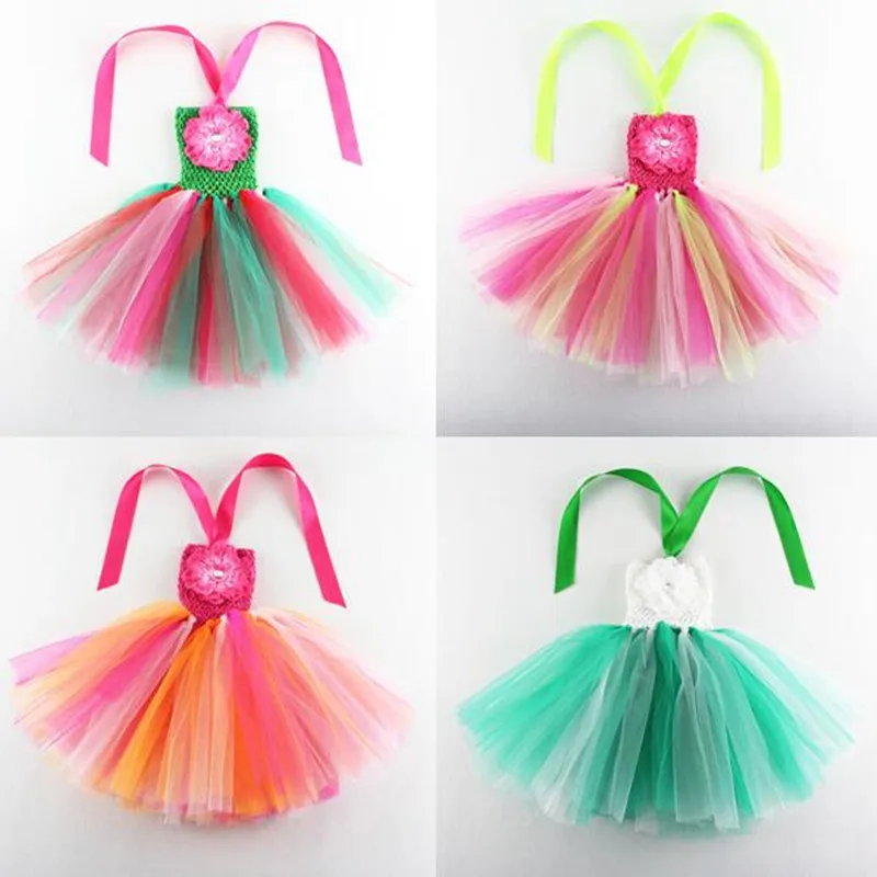 Милое Радужное платье-пачка ярких цветов Детские платья-пачки принцессы на