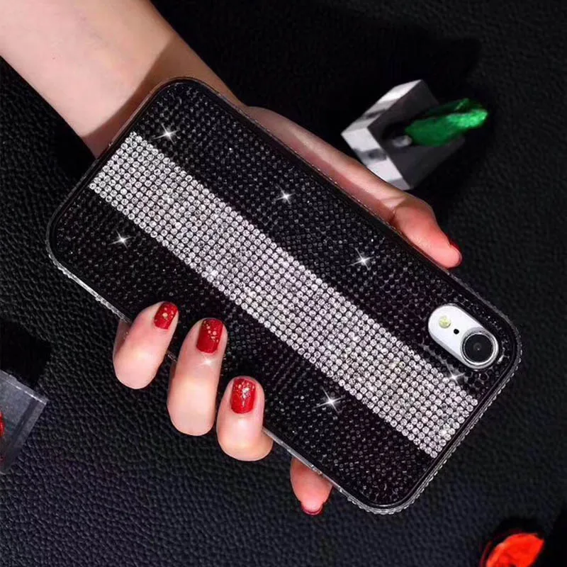 C Роскошный Блестящий Мягкий силиконовый чехол-накладка для iphone 6, 7 plus, 8 X XS, XR MAX, блестящая задняя крышка для телефона с бриллиантами - Цвет: C
