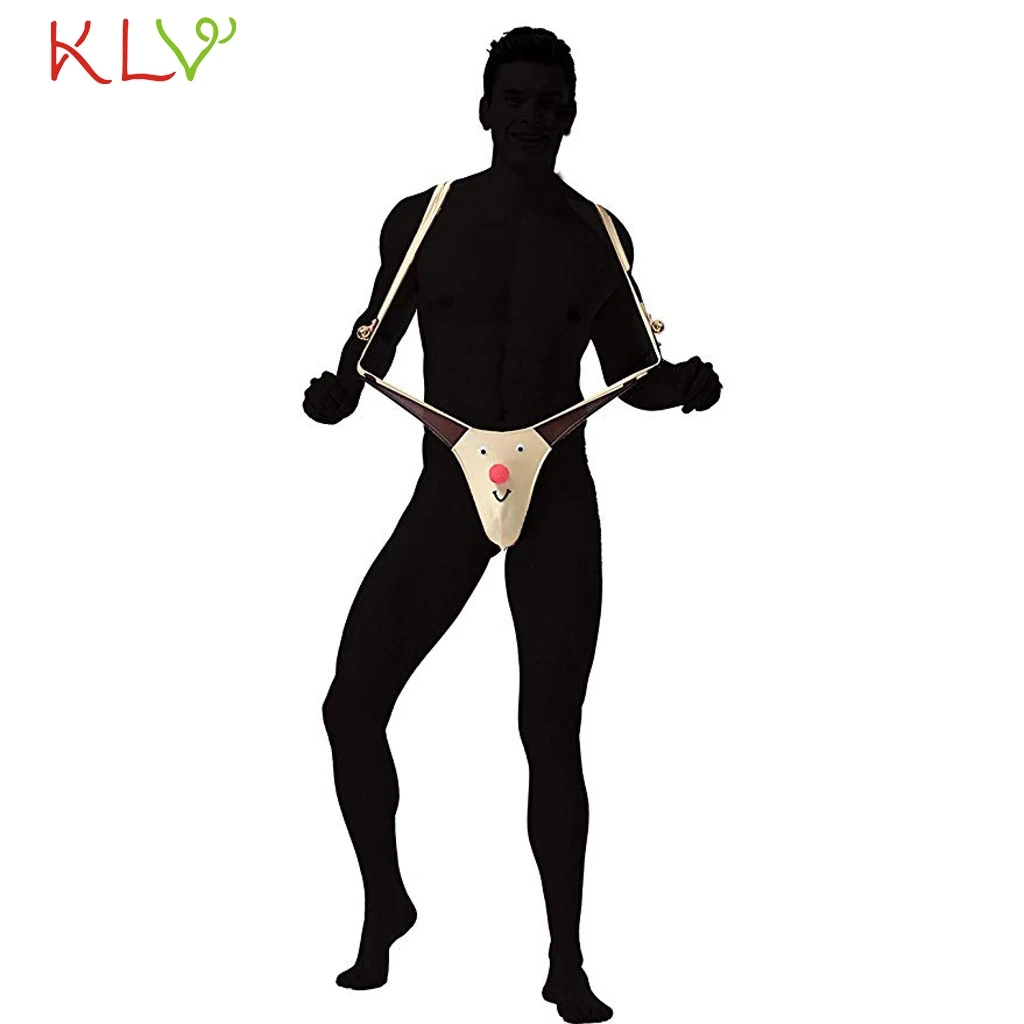

2019 New Sexy men g-strings thongs Reindeer Bulge Pouch Men Elastic T Back erotic Lingerie Thong Male Gag Underwear 18Dec6