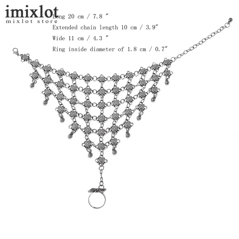 Imixlot Винтаж Серебряный полые цветок Бичи Chic фестиваль турецкий раб браслет для