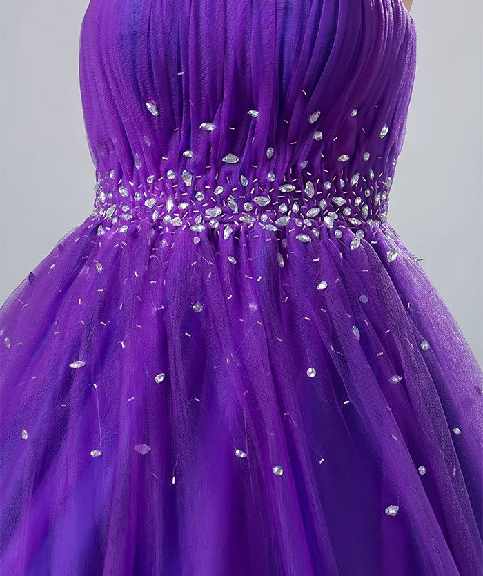 Пышное фиолетовое платье Quinceanera недорогое бальное милое фатиновое с бисером и
