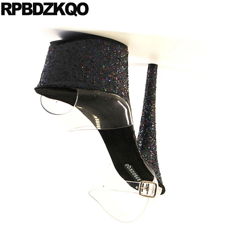 Туфли лодочки на платформе ПВХ шпилька блестящий ремешок щиколотке очень