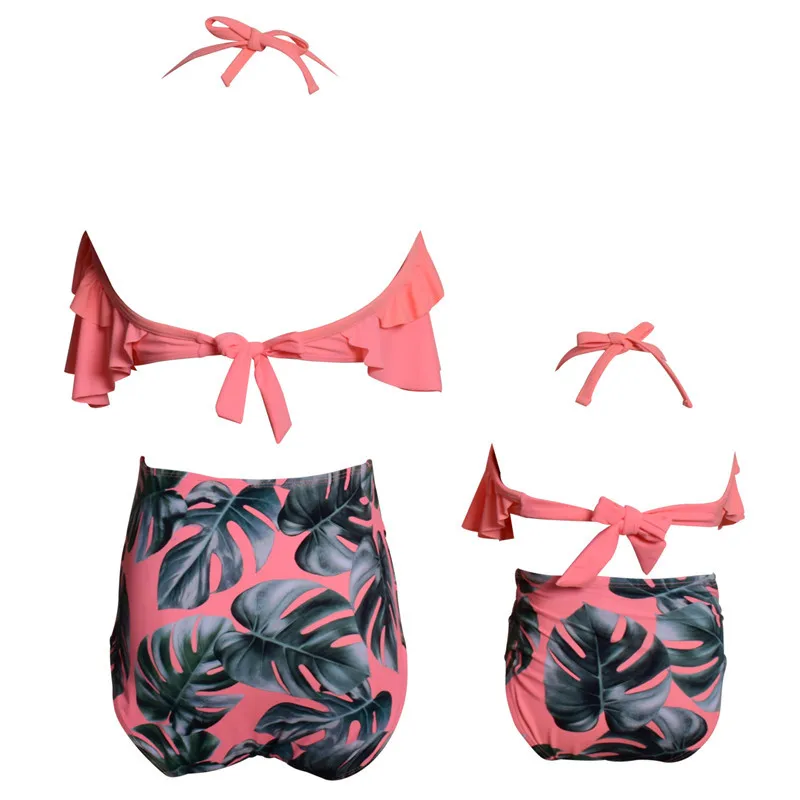 Summer Family Match Swimsuit Mother Daughter Women Girls Swimwear High Waist Bikini Set Kid Bathing Suit Monokin | Мать и ребенок