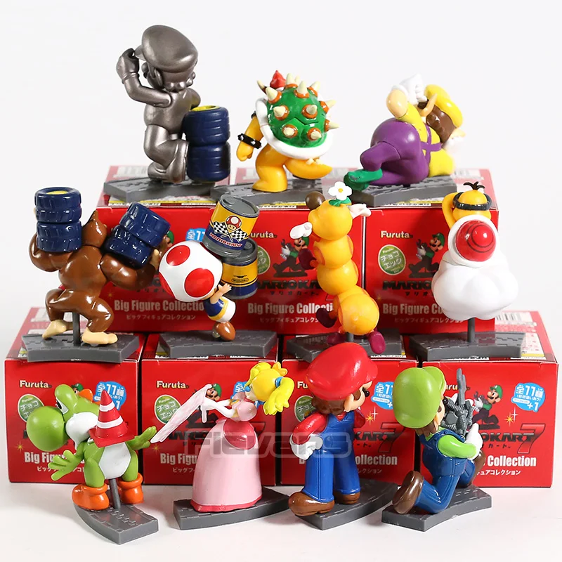 Super Mario Kart коллекция фигурок Марио Луиджи персик жаба Йоши боусер уарио Ослик Конг гусеница спинь мини-игрушки 11 шт./компл