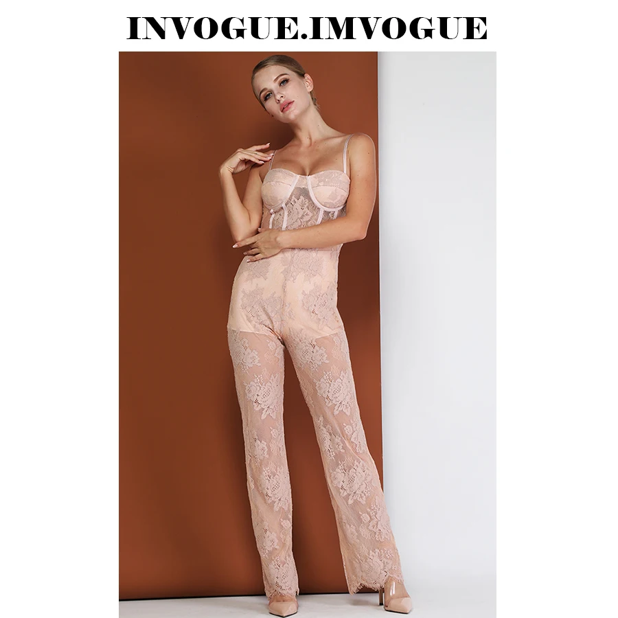 INVOGUE. Женский кружевной комбинезон с открытой спиной IMVOGUE однотонный Облегающий