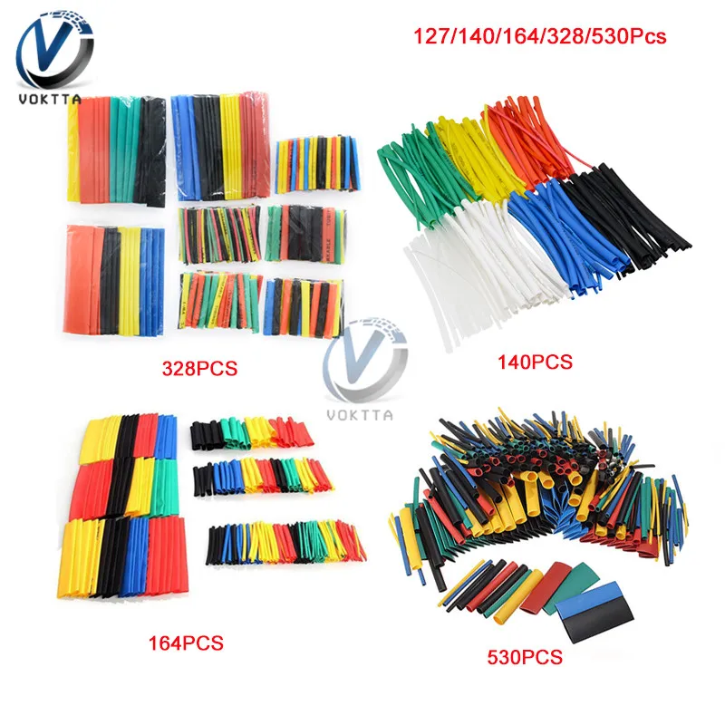 

127/140/164/328/530Pcs Heat Shrink Tubing Polyolefin Wrap Wire Cable Sleeves PE Insulation 2:1 Shrinkable Tube Assortment Kit