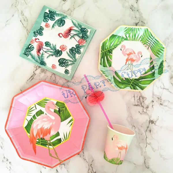 16 комплектов наборы для вечевечерние с фламинго бумажные тарелки блюдо торта