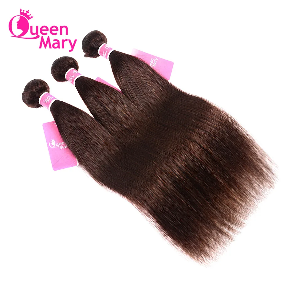 Brazilian Straight Hair Bundles With Closure #2 Dark Brown Human 3 Queen Mary Non Remy Extension | Шиньоны и парики