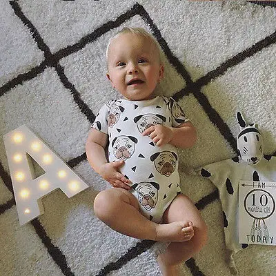 

Baby Infant Toddler Newborn Boys Girls Short Sleeve Romper Clothes Outfit Cute Dog Jumpsuit Fashion