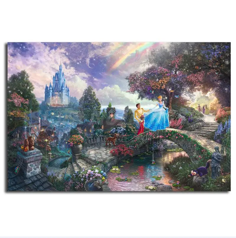Принцесса и лягушка Томас Kinkade Холст Плакаты принты стены Художественная живопись декоративная картина Современное украшение дома жикле - Цвет: Светло-зеленый
