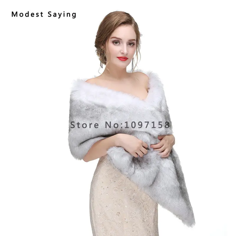 Новинка 2017 серебряные Зимние Свадебные шали из искусственного меха модные