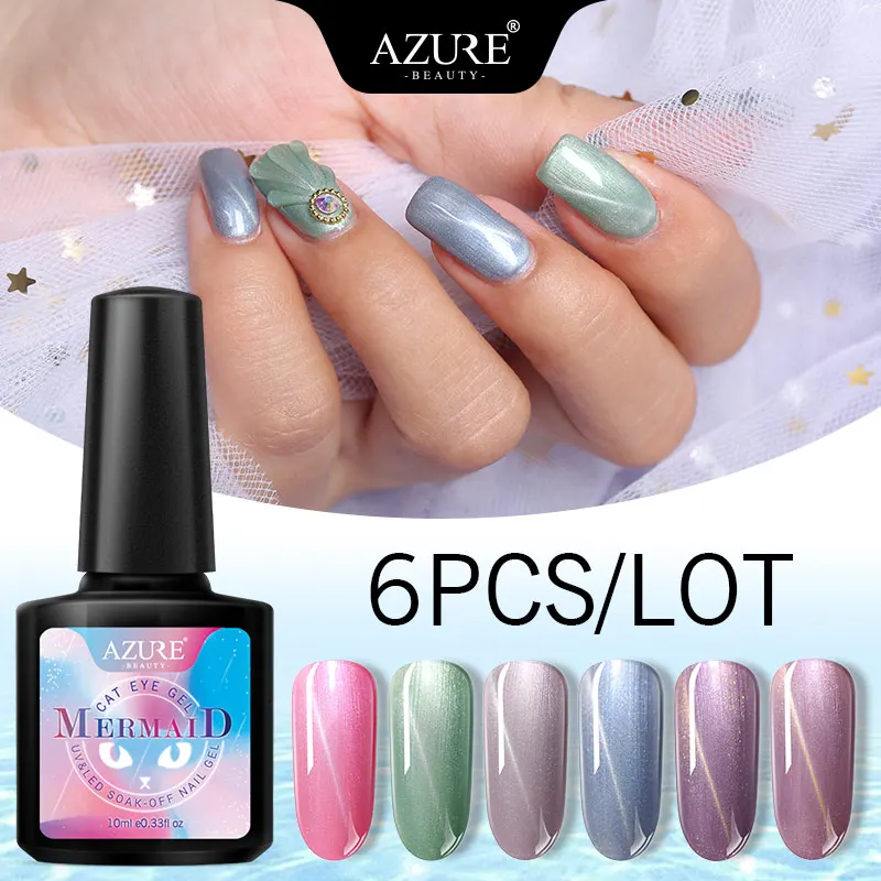 Azure beauty 6 шт./лот УФ Гель лак для ногтей с кошачьими глазами Русалочки наборы