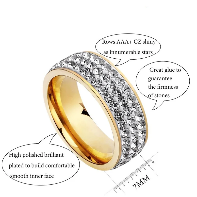 Vnox Кристалл Кольца для Для женщин Нержавеющая сталь обещание блестящие круглый cz