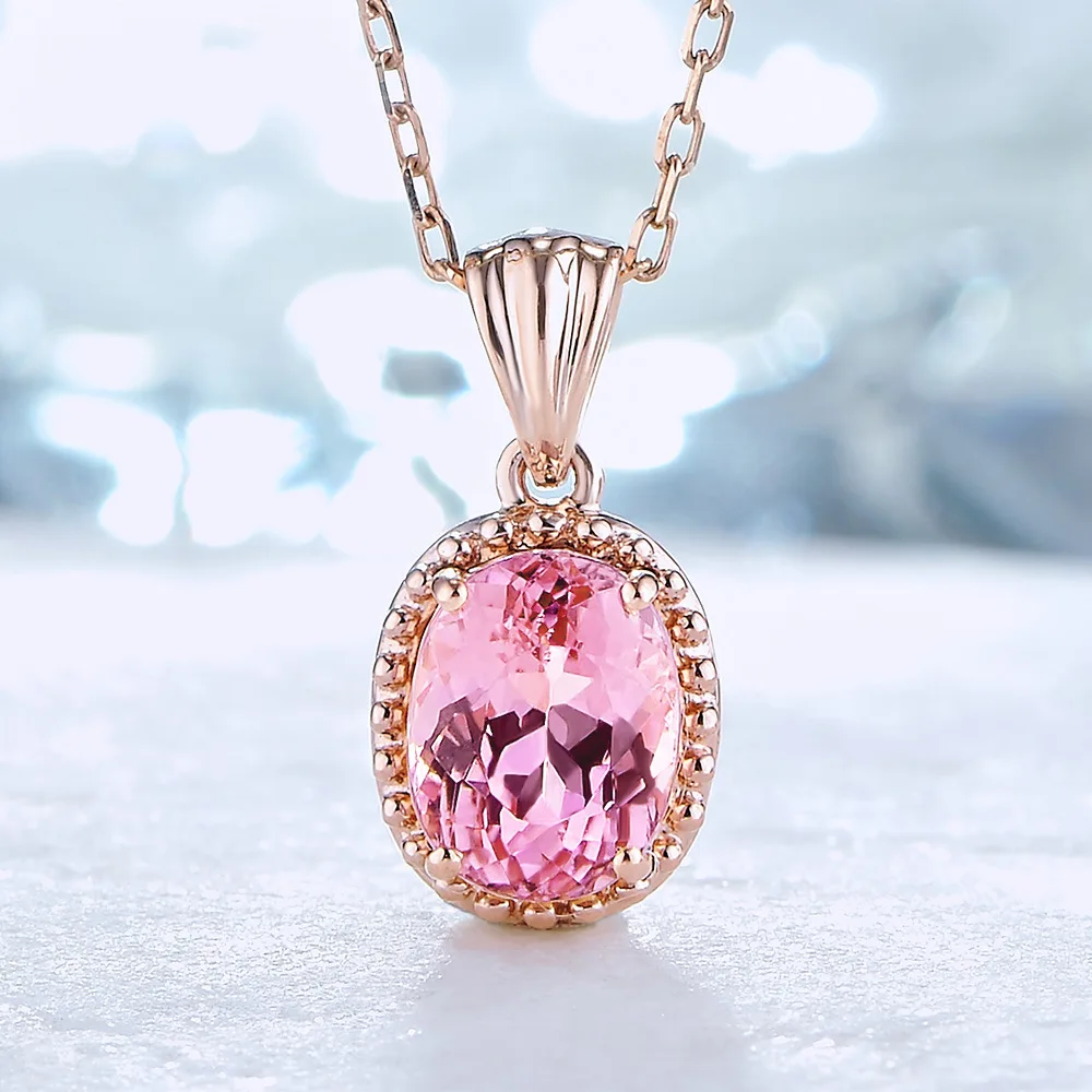 14k розовое золото розовый кварц Подвеска для женщин Colgante Plata De Ley 925 Mujer Bizuteria 14k золото и бриллиант свадебное ожерелье