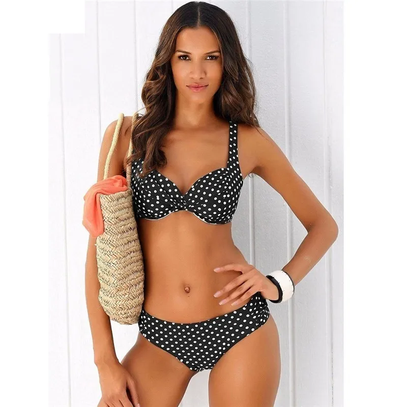 Сексуальный купальник пуш ап для женщин низкая талия в горошек бикини набор