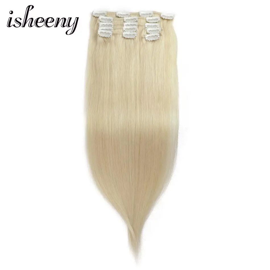 Isheeny 1"-22" человеческих волос клип в наращивание волос 7 шт./компл. 613# блондин человеческие волосы прямые волосы