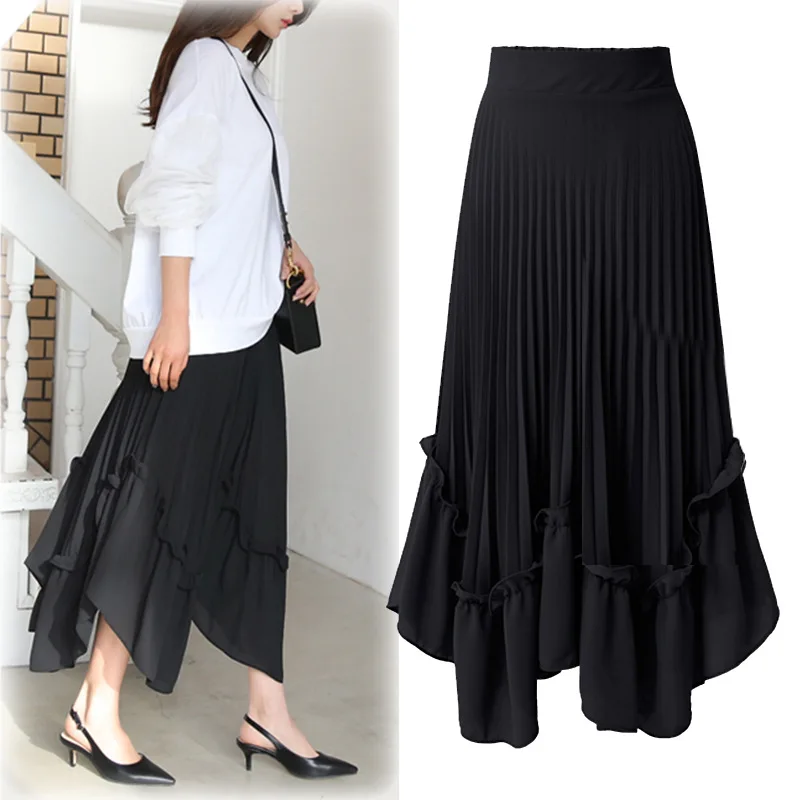 Женская шифоновая юбка с оборками повседневная плиссированная высокой талией