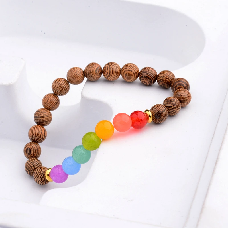 Amader 7 Чакр женский Деревянный и натуральный камень бусы браслет красочные летние
