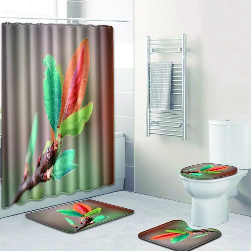 Free Shipping 4Pcs Red Maple Tree Banyo Paspas Bathroom Bath Mat Set Anti slip Tapete Banheiro Washable Toilet Rug Alfombra Bano | Дом и сад