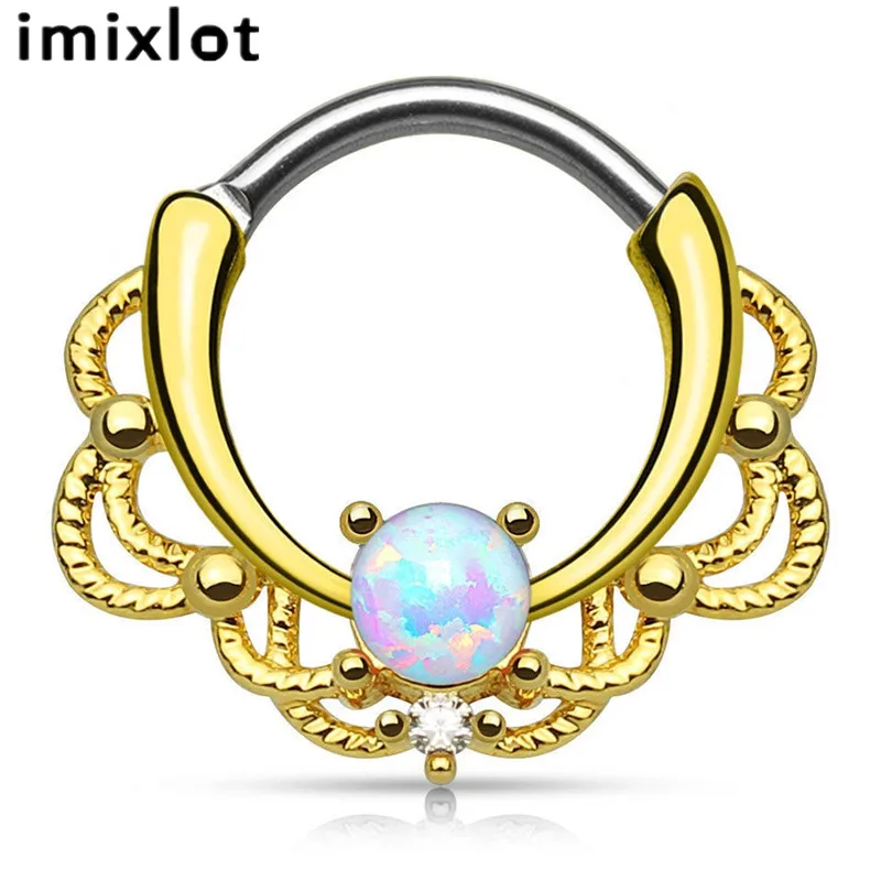 Imixlot титановая сталь, панк для трагуса септума кольца Стальные соска опал для носа и губ кольца из бисера пирсинг ювелирные изделия кольцо для женщин подарок