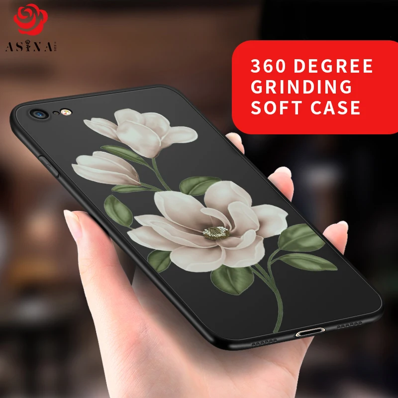 Чехол ASINA 360 с полным покрытием для iPhone 8 чехлы цветочным узором 6 6s 7 Plus X черный