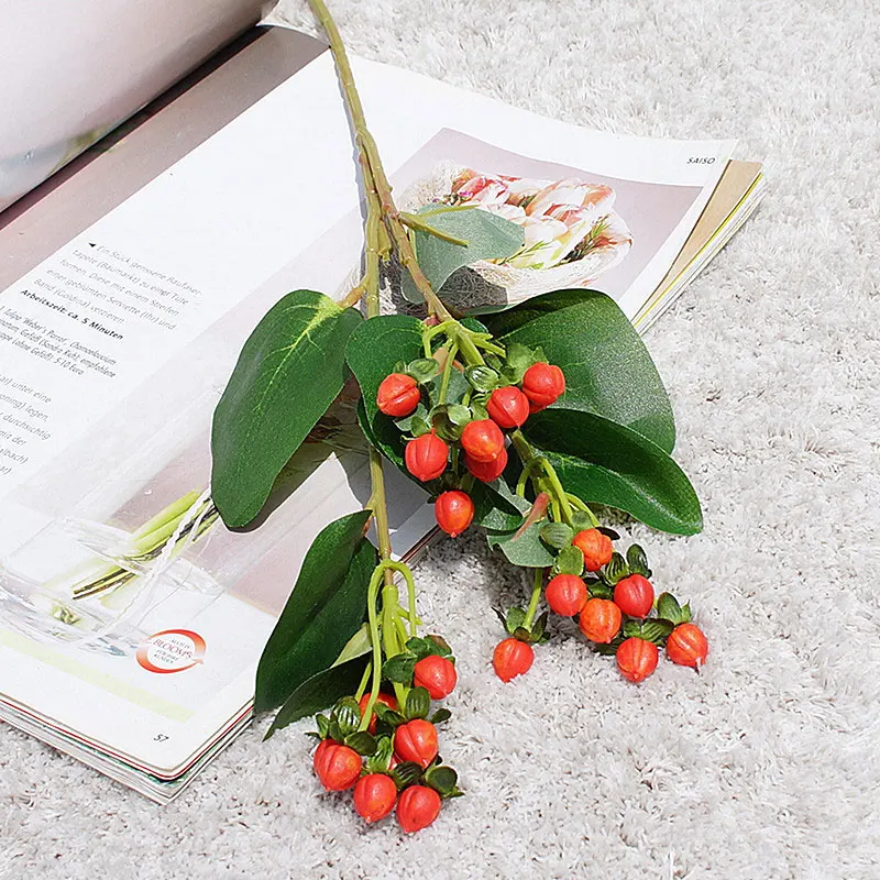 3 вилки искусственный цветок пластиковые красные бобы ветки ягоды поддельные