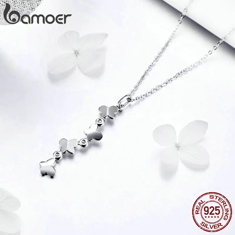BAMOER, ожерелье с бабочкой, 925 пробы, серебряная цепочка, y-образная Длинная подвеска, ожерелье для женщин, корейское, тонкое, хорошее ювелирное изделие, GAN051