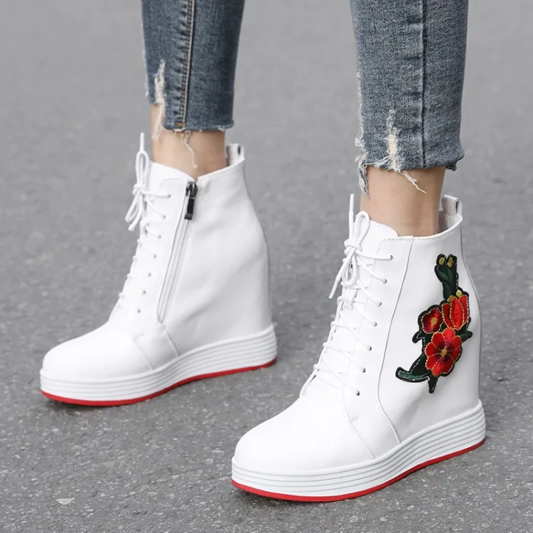 PXELENA дизайнерские женские ботильоны ручной работы с вышивкой скрытая танкетка на