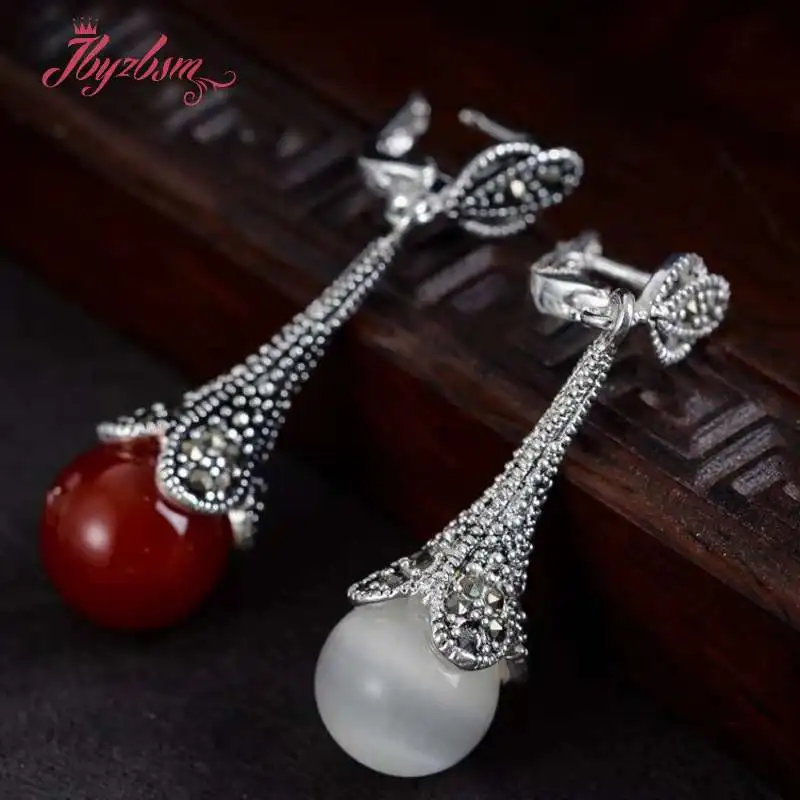 12 мм круглые серьги Агаты опал каменные бусы инкрустированные марказти белые