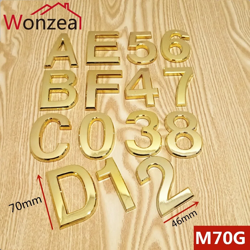 70 мм Золотой Цвет ABS пластиковые дверные пластины цифра ABCDEF 0123456789 номера двери индивидуальные дома адрес знак