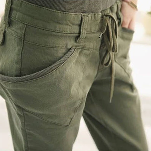 Женские свободные повседневные однотонные брюки с карманами и завязками на